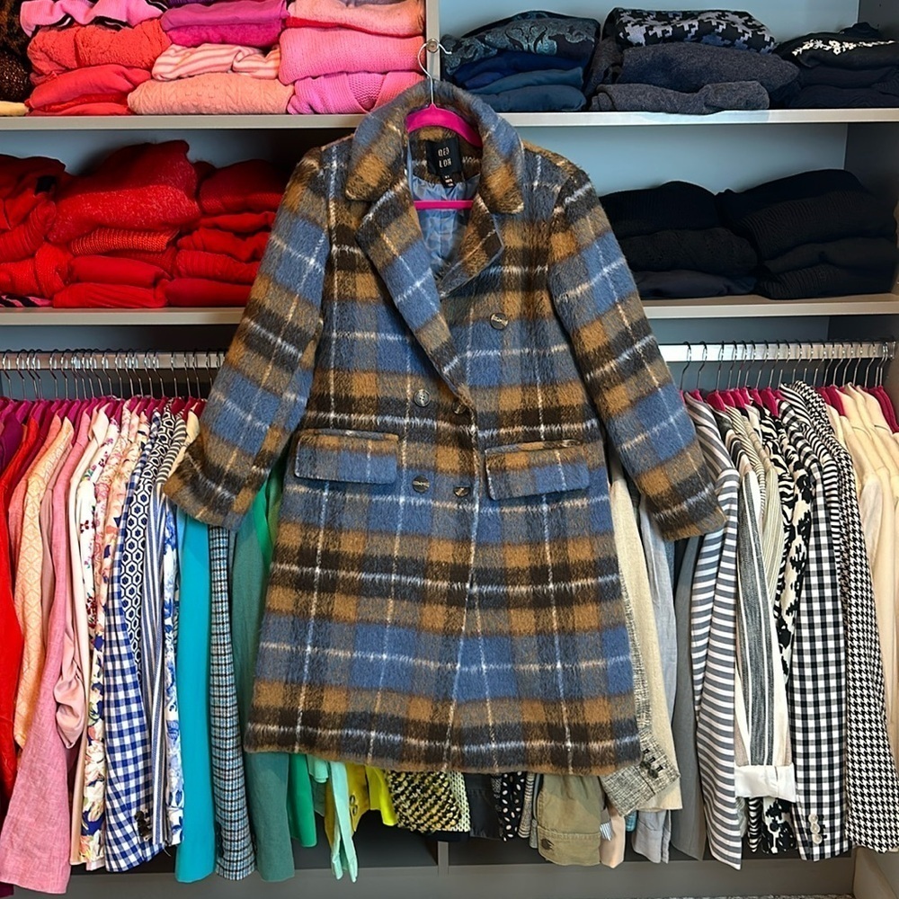 QED LONDON brown/blue/white plaid coat size S